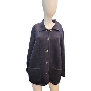 Talbots Navy Blue wool Collared Jacket Womens Size XL